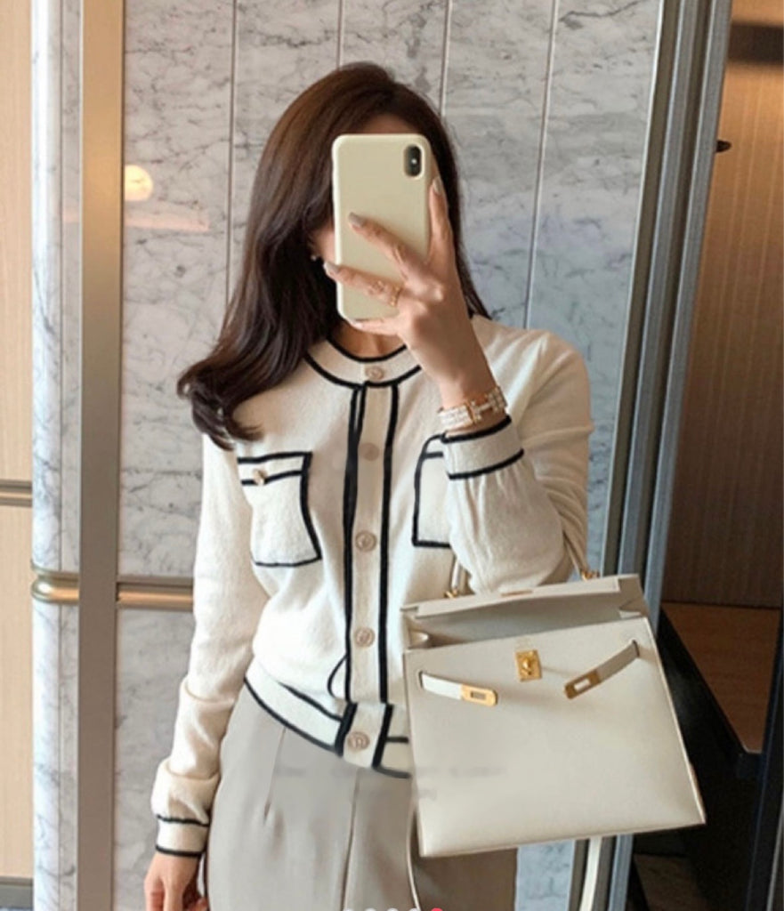 CHA CHA Contrasting-Trim Wool Cardigan (2 Colors)