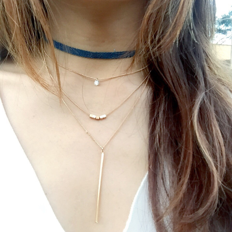 Denim & Chain Layered Choker - Angie&Ash