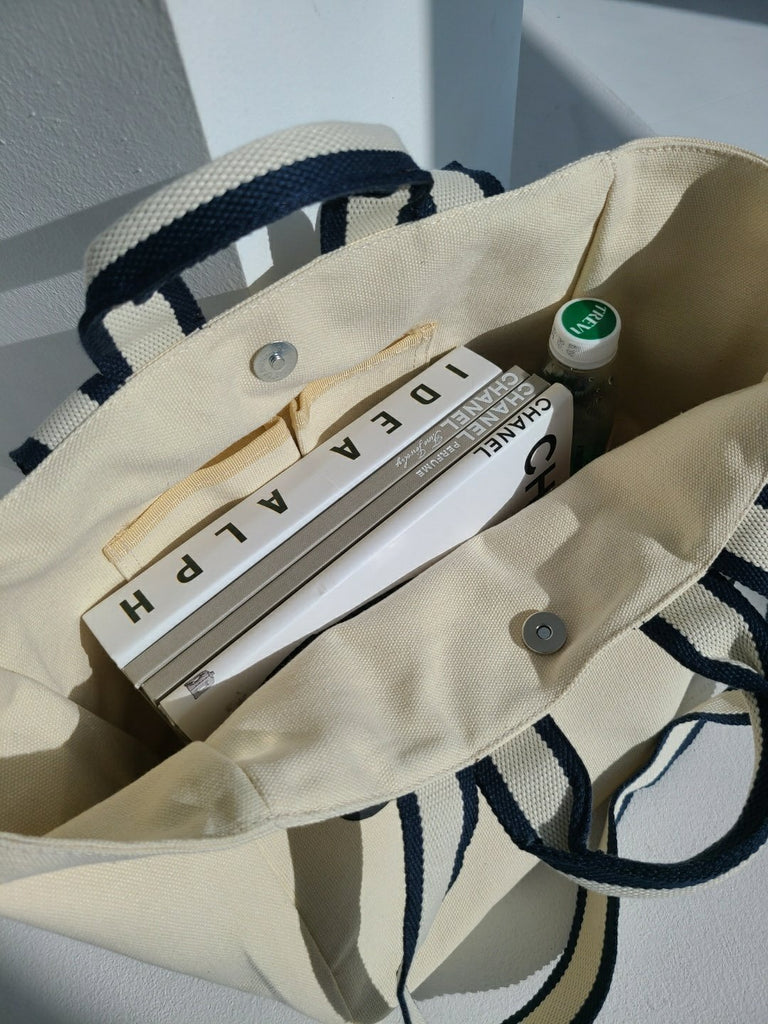 Canvas Book Tote & Shoulder Bag _ 2 Colors