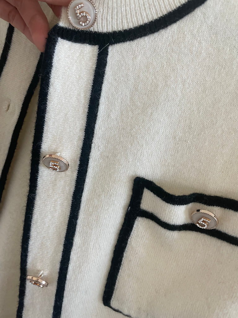 CHA CHA Contrasting-Trim Wool Cardigan (2 Colors)