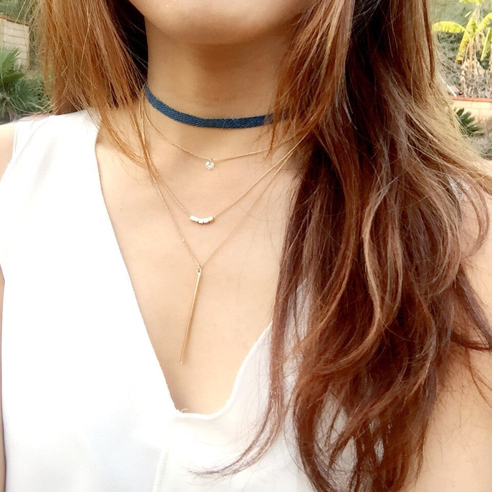 Denim & Chain Layered Choker - Angie&Ash