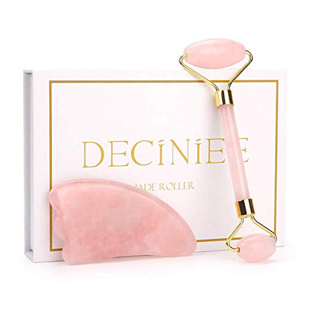 Deciniee Jade Roller & Gual Sha Set - A Real Rose Quartz Roller - Angie&Ash