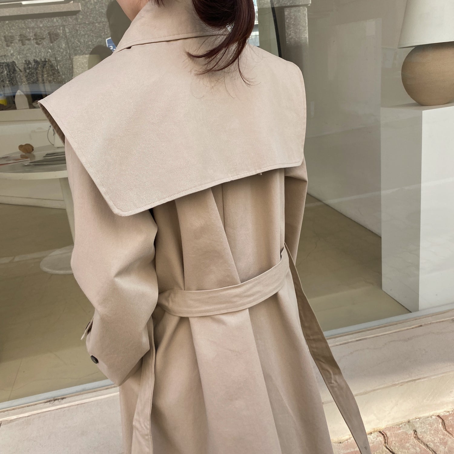 BRIANA Drapey Trench Coat with Detachable Double-Breasted Collar